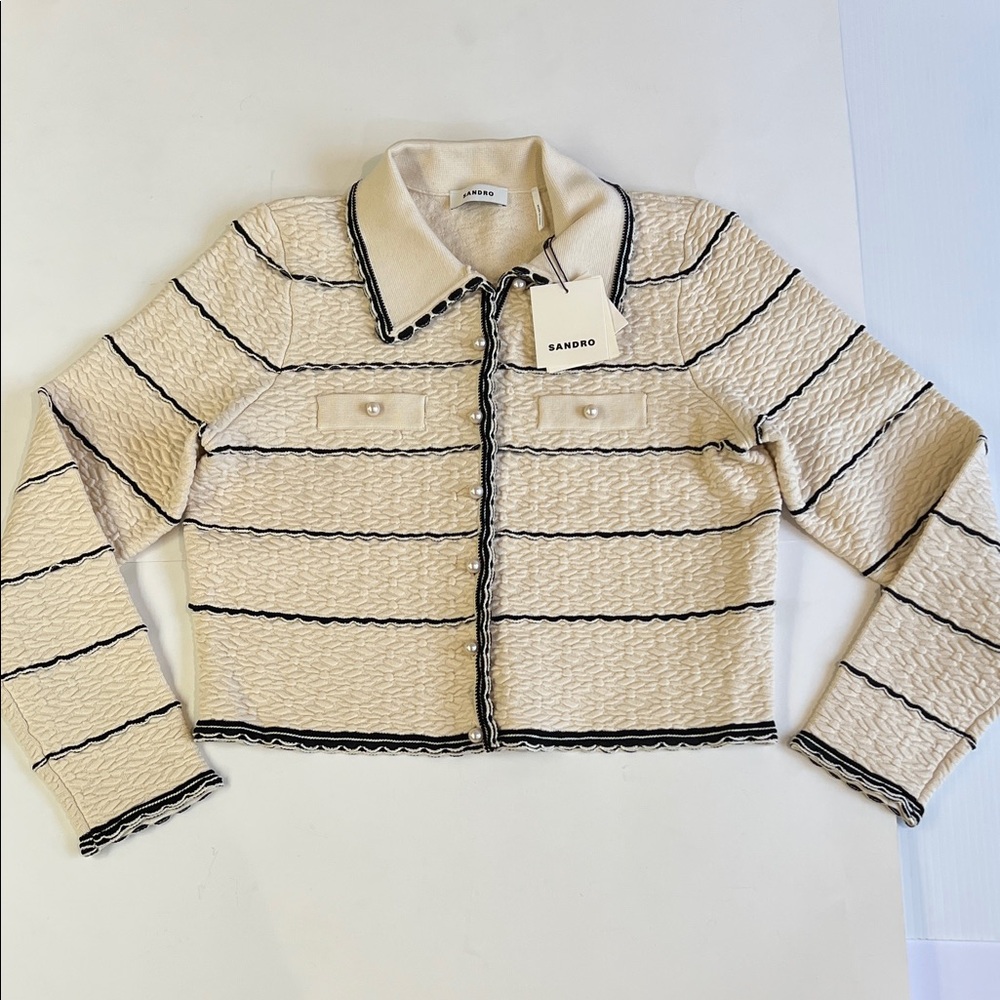 New Sandro Women’s Cream and Black Jacket in size medium